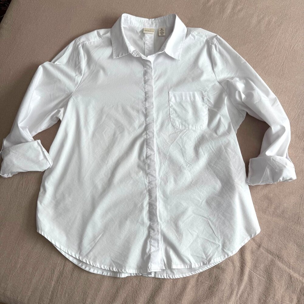Westbound White‎ Button Down Front AND Back Long Roll Up Sleeves Blouse Size XL